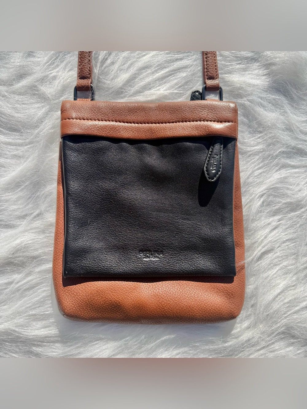 Vintage Perlina New York Two-Tone Leather Crossbody Bag - Excellent Condition